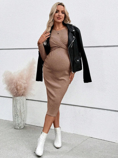 Ribbed Maternity Dress with Tie Details