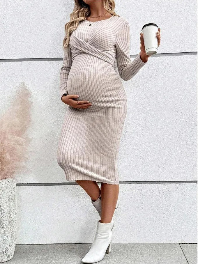 Ribbed Maternity Dress with Tie Details