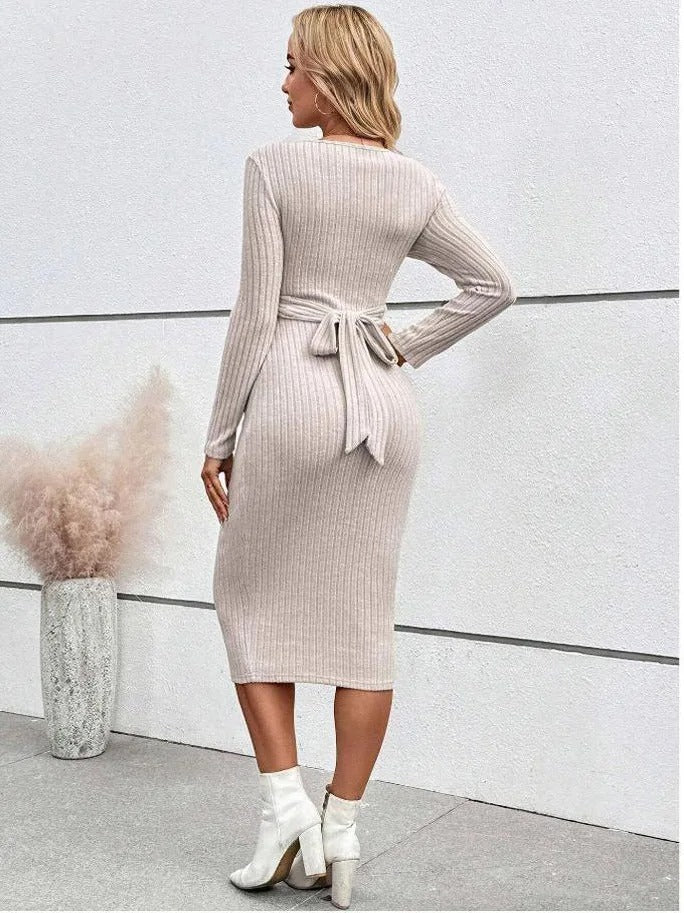 Ribbed Maternity Dress with Tie Details