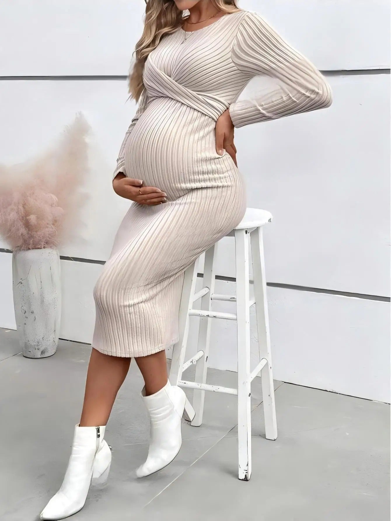 Ribbed Maternity Dress with Tie Details