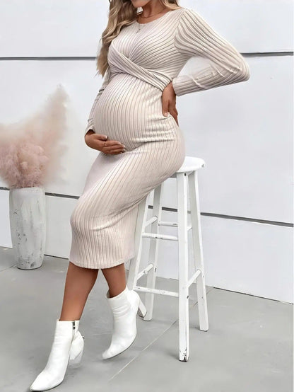 Ribbed Maternity Dress with Tie Details