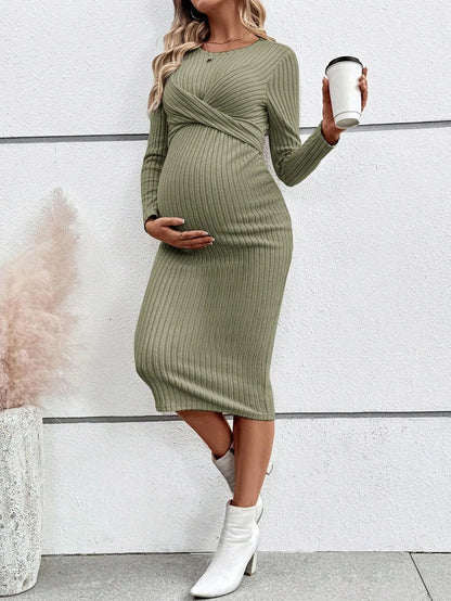 Ribbed Maternity Dress with Tie Details