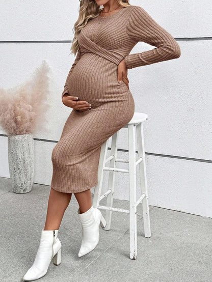 Ribbed Maternity Dress with Tie Details