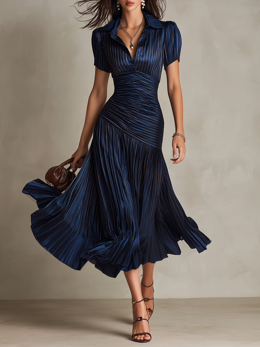 Sophia | Retro Striped Satin Midi Dress ✨