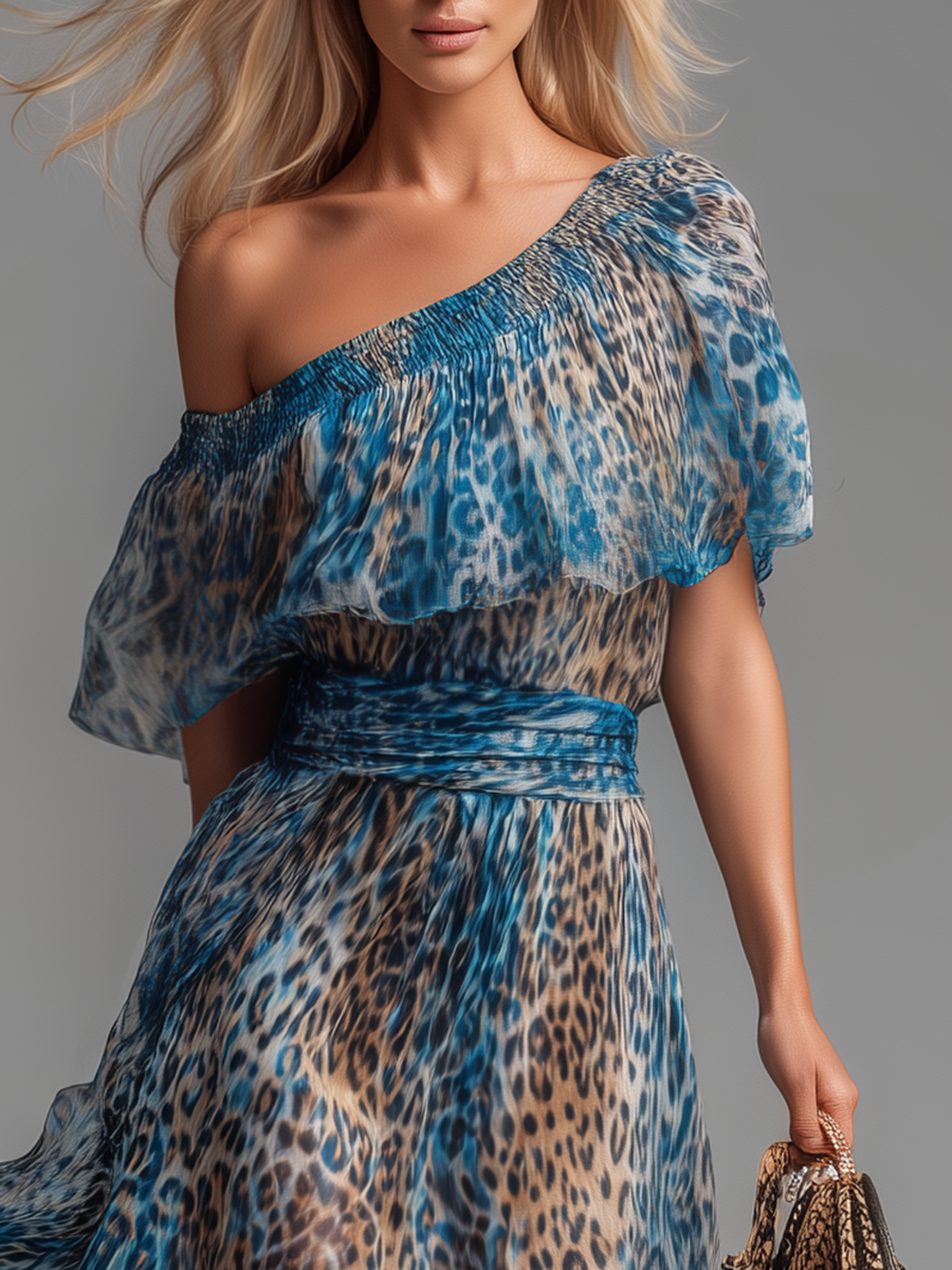 Selvaggia – Leopard Print Off-Shoulder Chiffon Maxi Dress 🖤