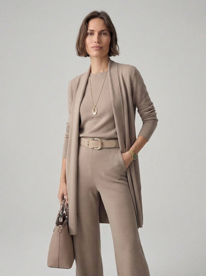 Elena Set – Long Cardigan, Top and Trousers