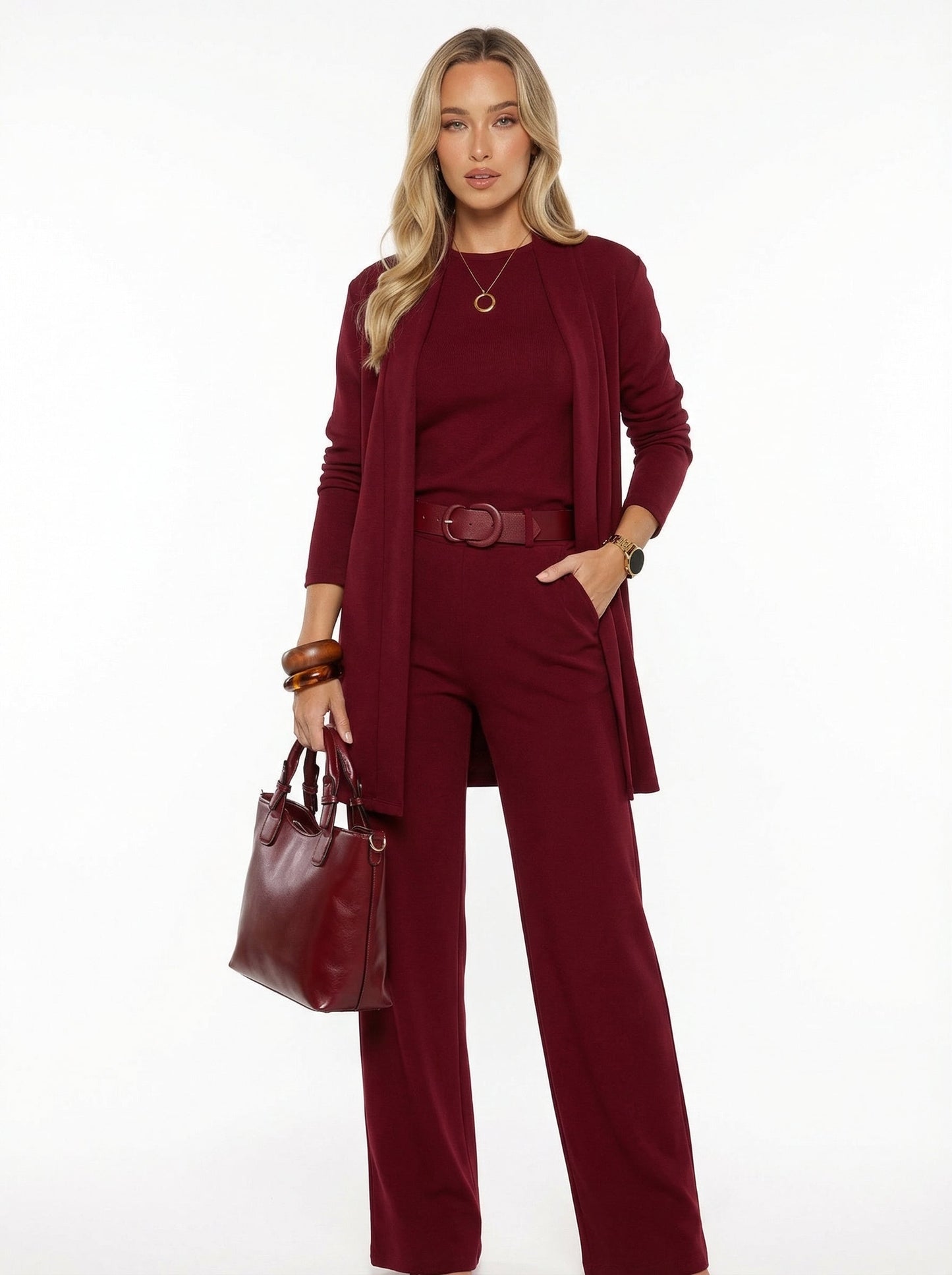 Elena Set – Long Cardigan, Top and Trousers