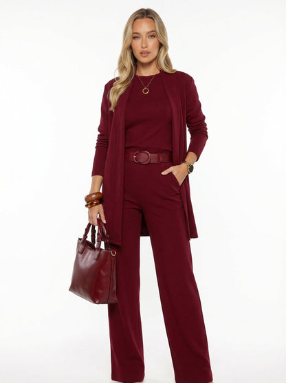 Elena Set – Long Cardigan, Top and Trousers