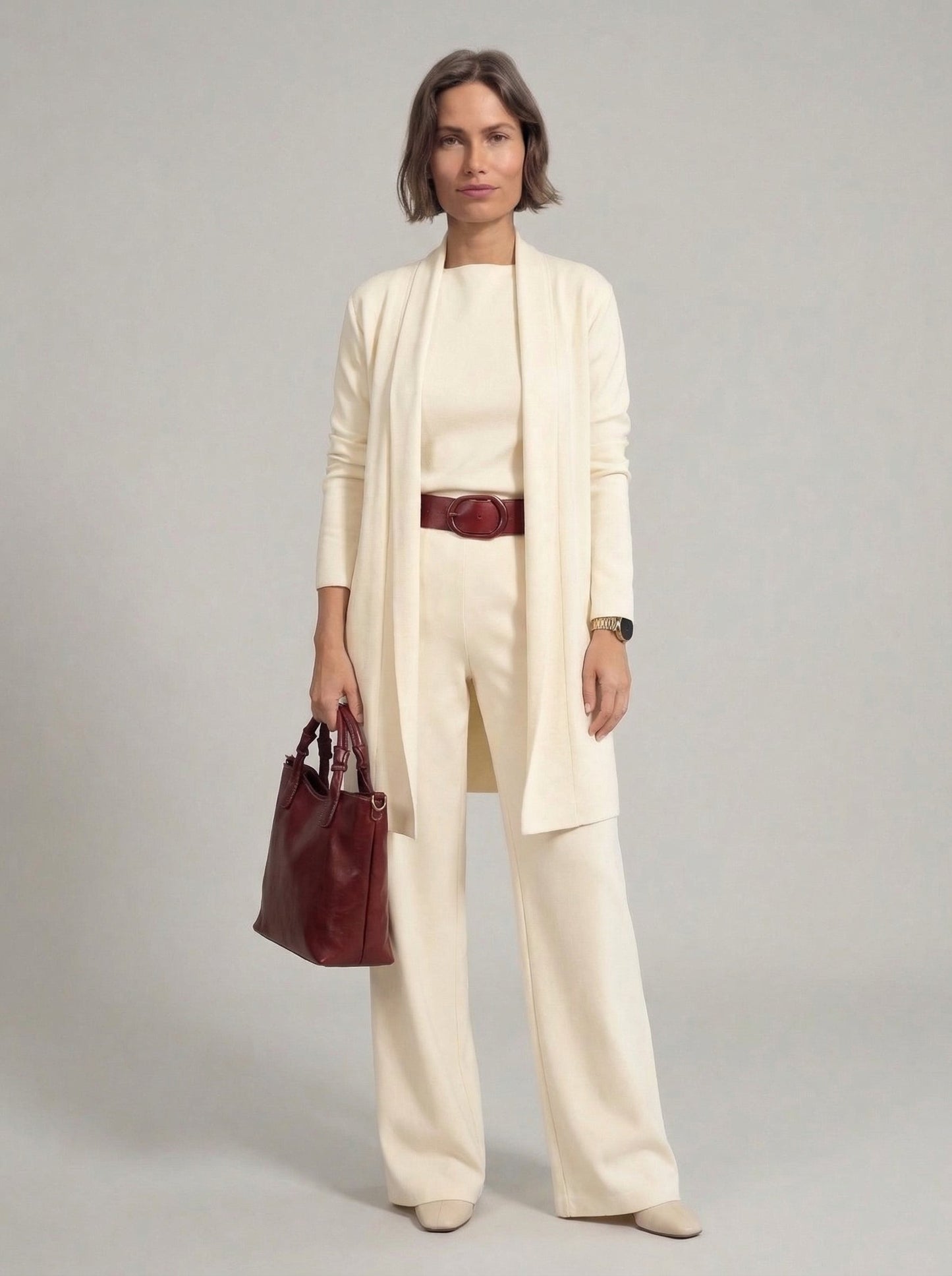 Elena Set – Long Cardigan, Top and Trousers