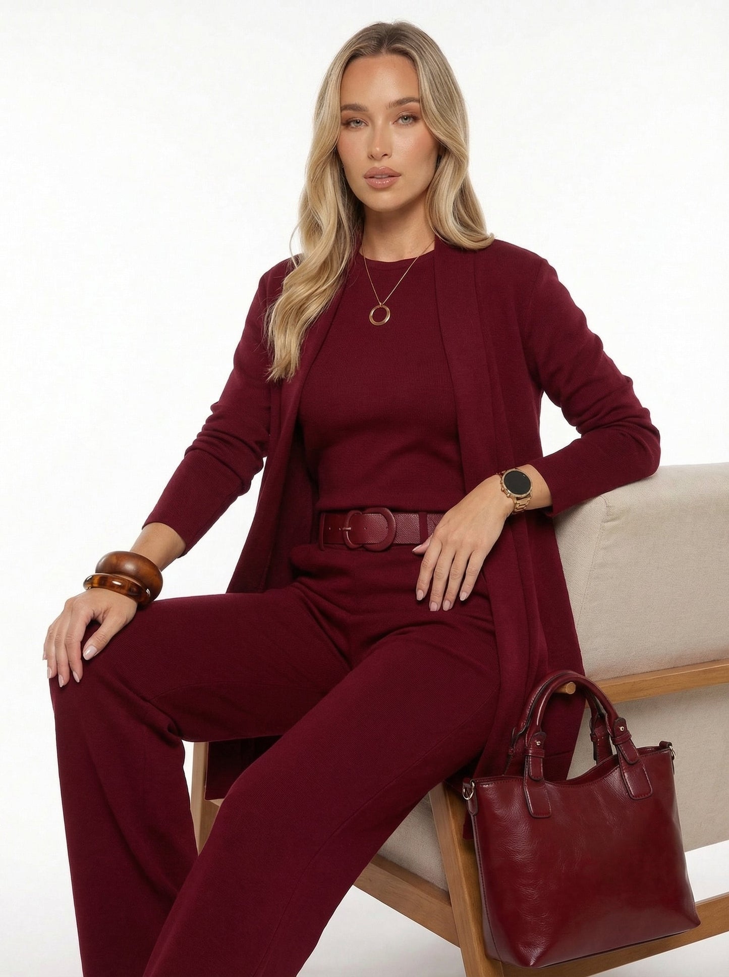 Elena Set – Long Cardigan, Top and Trousers