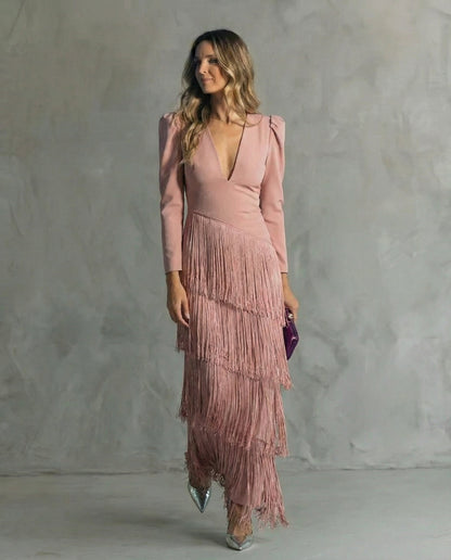 Chiara – Elegant Dress with Fringe Sleeves