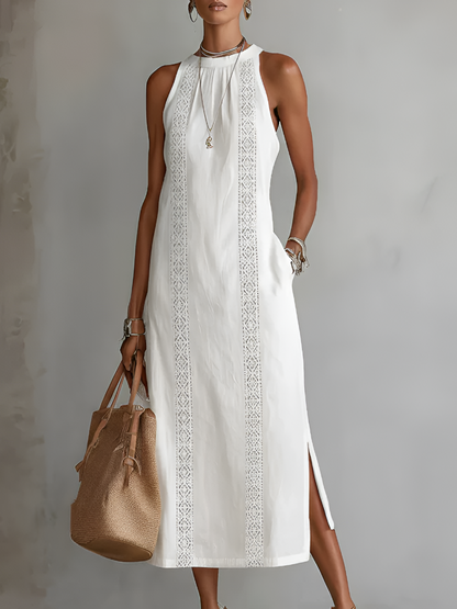 Bianca | Linen Midi Dress with Mandarin Collar