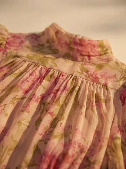 Fiora | Vintage Rose Print Maxi Dress with Puff Sleeves