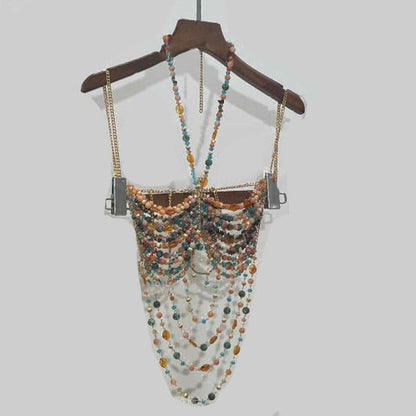 Halter beaded hollow out backless cut out top