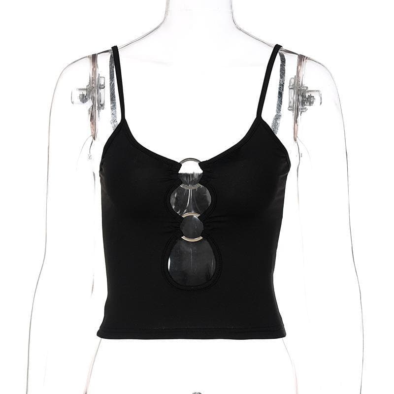 Hollow out low cut ring cami cut out top