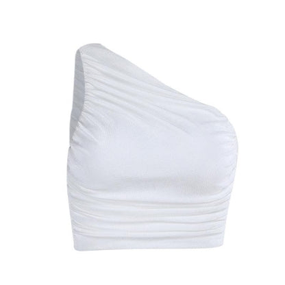Halibuy Double-layered sleeveless one shoulder ruched top