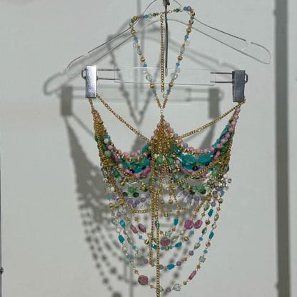 Halter beaded metal chain hollow out cut out top