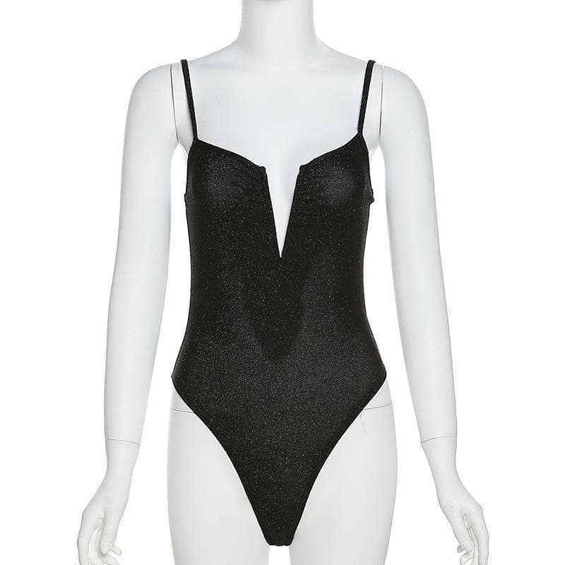 Deep v neck glitter cami bodysuit