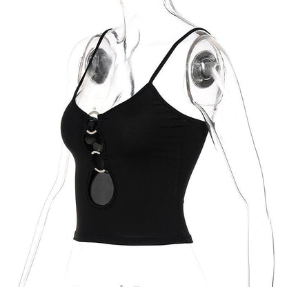 Hollow out low cut ring cami cut out top