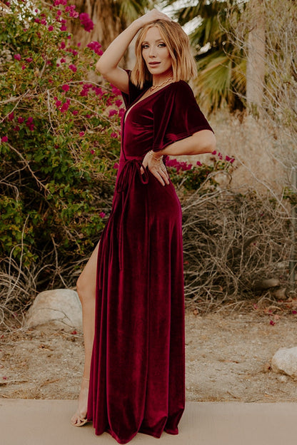 Mulberry | Meghan Wrap-Style Long Velvet Dress