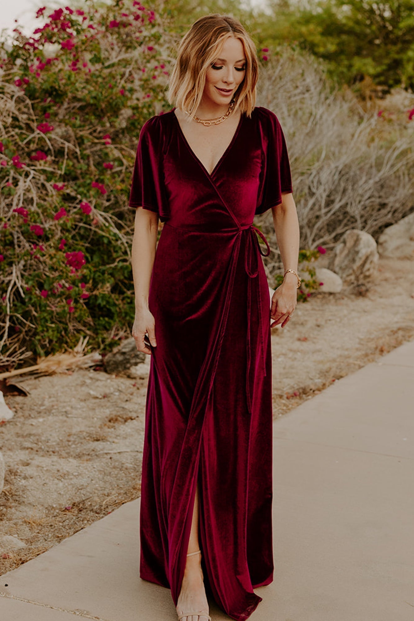 Mulberry | Meghan Wrap-Style Long Velvet Dress