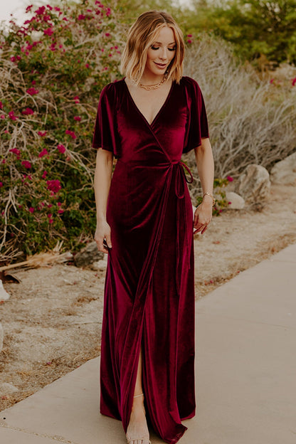 Mulberry | Meghan Wrap-Style Long Velvet Dress