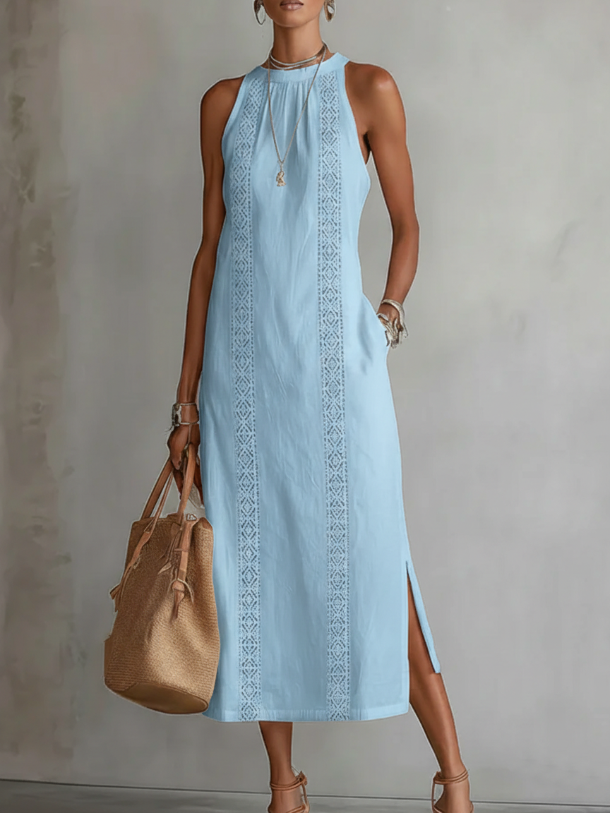 Bianca | Linen Midi Dress with Mandarin Collar