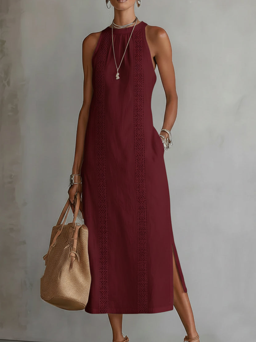 Bianca | Linen Midi Dress with Mandarin Collar