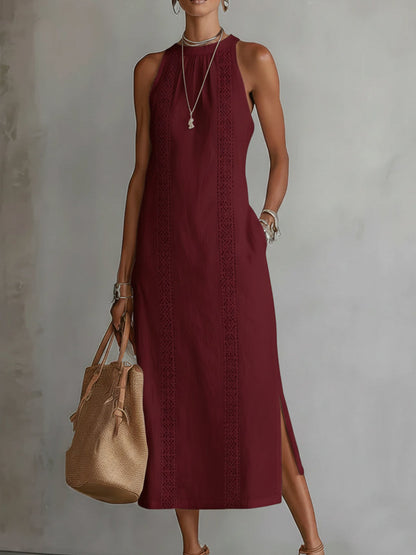 Bianca | Linen Midi Dress with Mandarin Collar