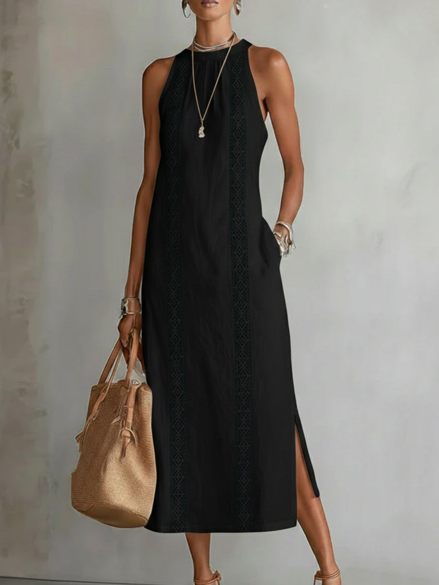 Bianca | Linen Midi Dress with Mandarin Collar